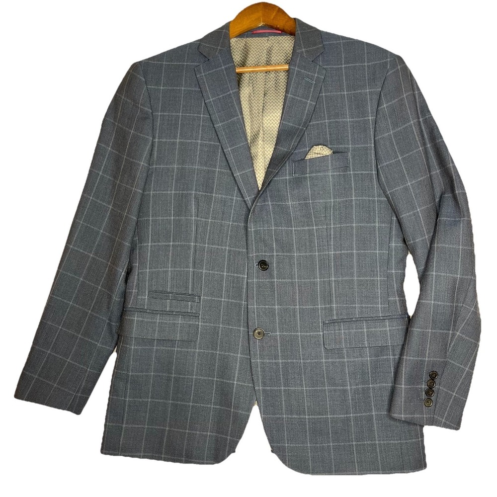Johnston & Murphy Blazer Mens M Windowpane Navy Two Button Sport Coat Jacket